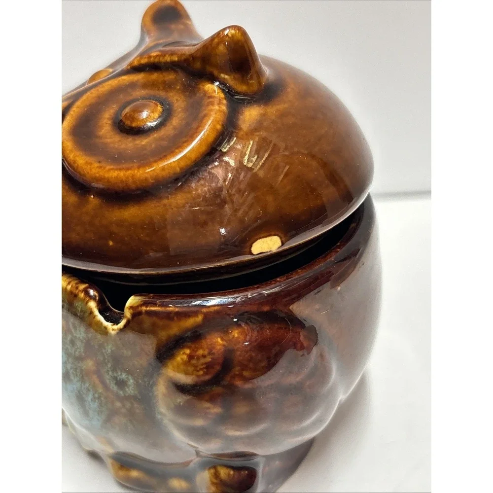 Owl Ceramic Ashtray Fairy Garden glazed glossy finish 4 inches tall K Cool brand